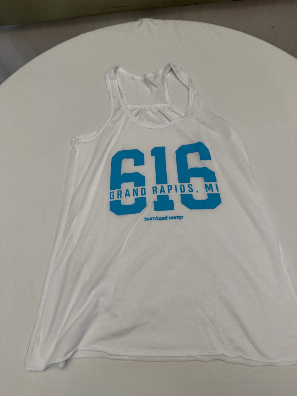 White Tank Top with Blue '616 Grand Rapids, MI' Graphic -